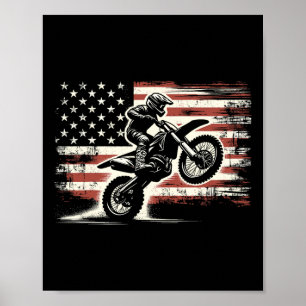 Poster Motocross moto cross vintage drapeau américain Bik