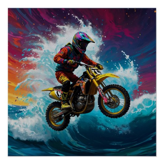 Poster Motocross Rider Racing the Waves (Devant)