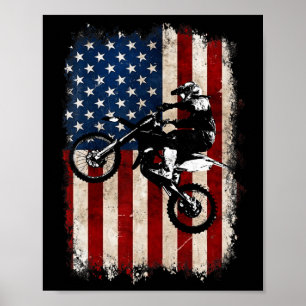 Poster Motocross Vélo Biker Drapeau Américain Hommes 4 Ju