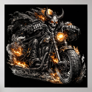 Poster Motocyclette de motard Crâne démoniaque