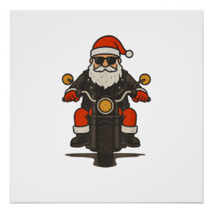 Poster Motocyclette de Noël vintage drôle de père Noël mo