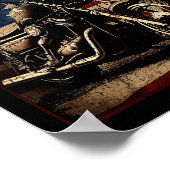 Poster Motocyclette Drapeau Usa Rétro Biker (Coin)