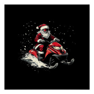 Poster Motoneige à moteur de Père Noël Funny Noël