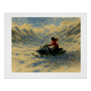 Poster Motoneige dans les montagnes,