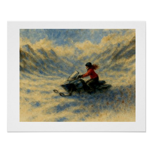 Poster Motoneige dans les montagnes, (Devant)