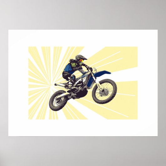 Poster Motorcross sur un Arrière - plan jaune pâle (Devant)