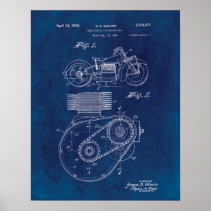 Poster Motorcycle Shaft Drive 1943 Brevet Blueprint