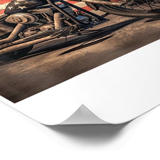 Poster Motorcycle USA Drapeau Retro Biker (Coin)