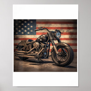 Poster Motorcycle USA Drapeau Retro Biker