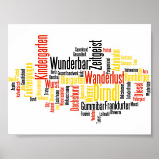 Poster Mots allemands dans la langue anglaise Word Cloud