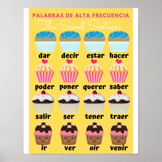 Poster Mots de haute fréquence en espagnol Sweet 16 (Devant)