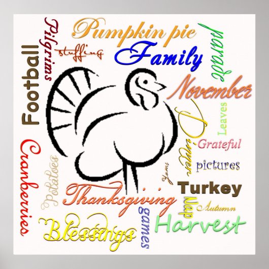 Poster mots de Thanksgiving (Devant)