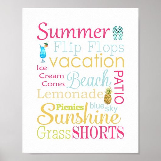 Poster Mots et Phrases Colorés d'Été (Devant)