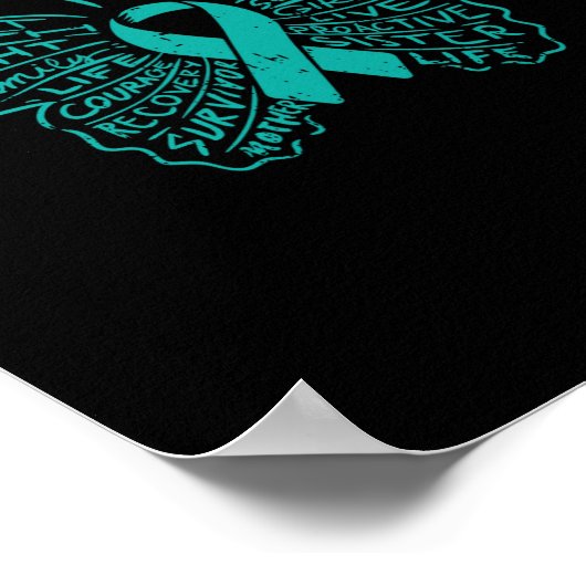 Poster Mots Papillon Turquoise Ribbon Support Cancer de l (Coin)