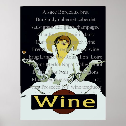 Poster Mots Vins, Dame De Style Vintage, Signe (Devant)
