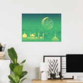 Poster Moubarak de l'Aïd avec la mosquée dans la nuit (Bureau à domicile)