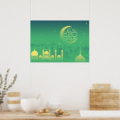Poster Moubarak de l'Aïd avec la mosquée dans la nuit (Cuisine)