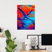 Poster Mouette colorée en vol au-dessus d'une côte vibran (Bureau à domicile)