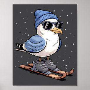 Poster Mouette Cool Sur Les Skis - Mouettes D'Hiver Nordi