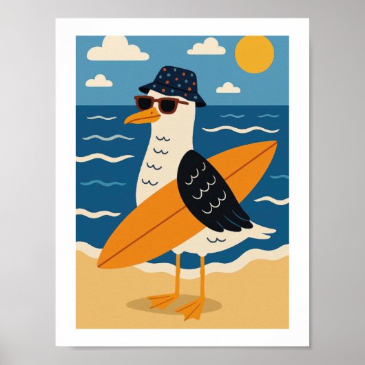 Poster Mouette de surf cool vacances rétro à la plage (Devant)