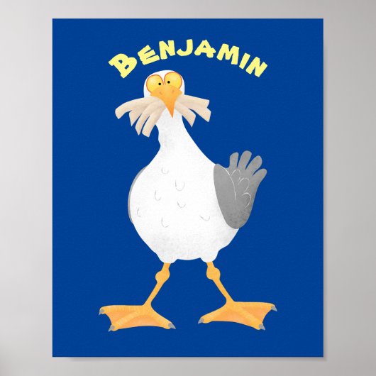 Poster Mouette drôle avec frites dessin animé (Devant)
