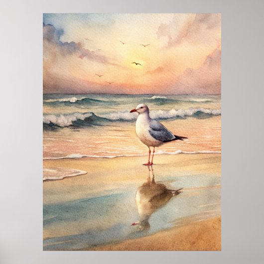 Poster Mouette sur une plage (Devant)