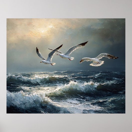 Poster Mouettes Océan Orageux Beaux-Arts (Devant)