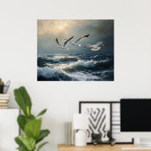 Poster Mouettes Océan Orageux Beaux-Arts (Bureau à domicile)