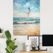 Poster Mouettes volant sur une plage (Bureau à domicile)