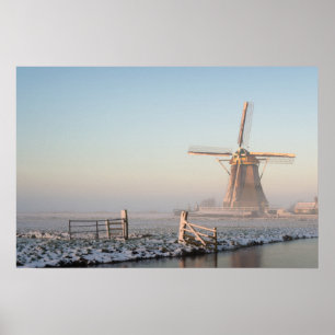 Poster Moulin à vent dans la neige à la copie d'affiche
