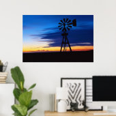 Poster Moulin à vent dans l'affiche bleue (Bureau à domicile)