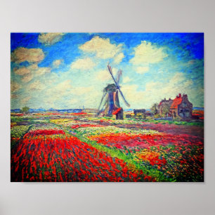 Poster Moulin à vent Monet Tulip Fields