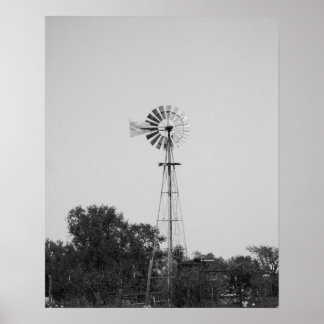 Poster Moulin à vent noir et blanc dans un Texas Field 16