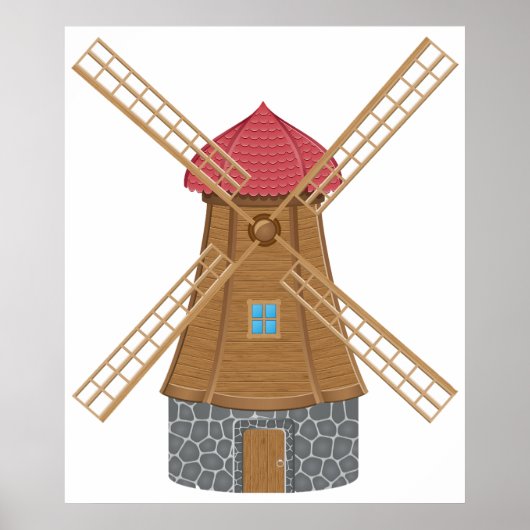 Poster Moulin à vent traditionnel en bois rustique (Devant)