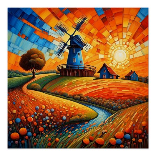 Poster Moulin au coucher du soleil 5 (Devant)