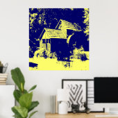 Poster Moulin bleu marine et jaune (Bureau à domicile)