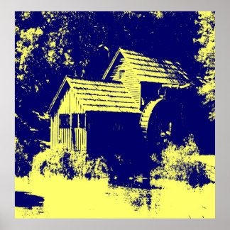 Poster Moulin bleu marine et jaune