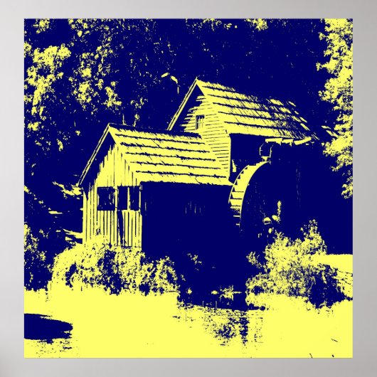 Poster Moulin bleu marine et jaune (Devant)