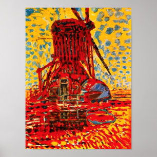Poster Moulin de Piet Mondrian dans la lumière du soleil