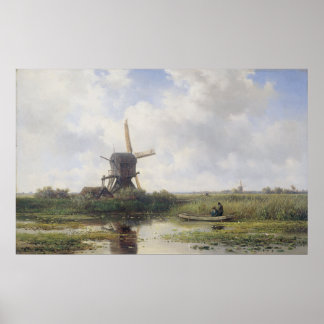 Poster Moulin néerlandais près de Gein river, Willem Roel