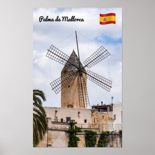 Poster Moulin traditionnel à Palma de Mallorca - Espagne (Devant)