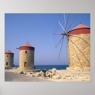 Poster Moulins à vent célèbres de Rhodes Grèce