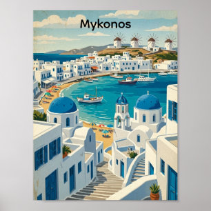 Poster Moulins à vent de Mykonos Grèce Architecture