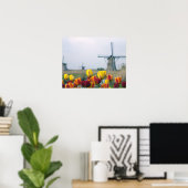 Poster Moulins à vent et tulipes le long du canal à (Bureau à domicile)