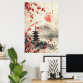 Poster Mount Fuji and Pagoda – Classic Japanese Landscape (Bureau à domicile)