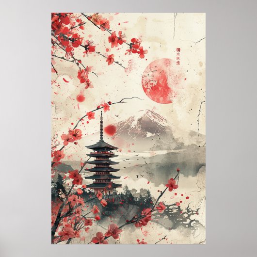 Poster Mount Fuji and Pagoda – Classic Japanese Landscape (Devant)