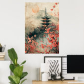 Poster Mount Fuji and Pagoda – Classic Japanese Landscape (Bureau à domicile)