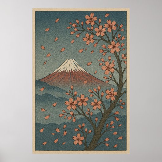 Poster Mount Fuji in Spring: Cherry Blossom Serenity (Devant)