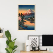 Poster Mount Fuji Sunset Print - Dusky Sky, Mirror-Like (Bureau à domicile)