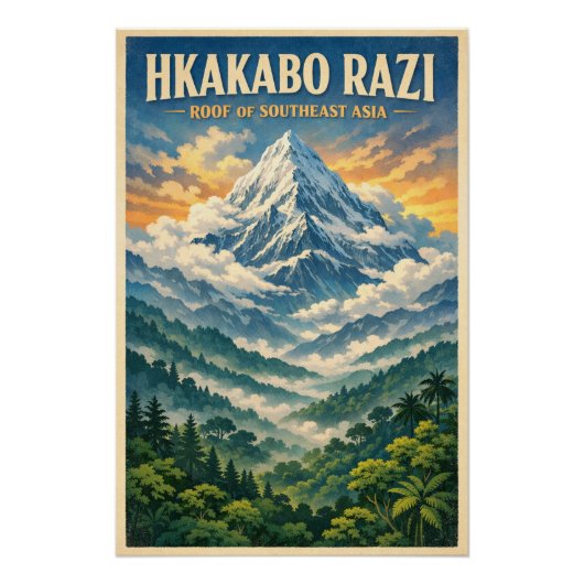 Poster Mount Hkakabo Razi, Myanmar retro travel (Devant)